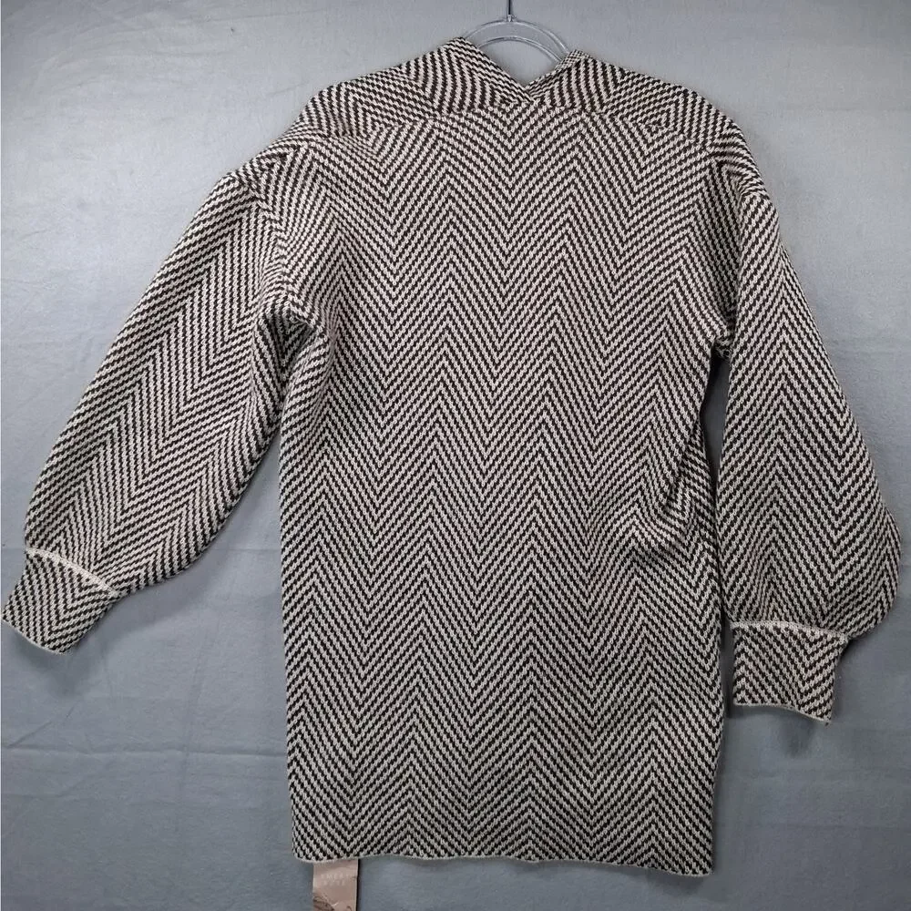 NWT Emily Rose‎ Open Front Cardigan Sweater Women's Medium Gray White Chevron